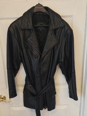 Tannery West Black Leather Belted Trench Coat